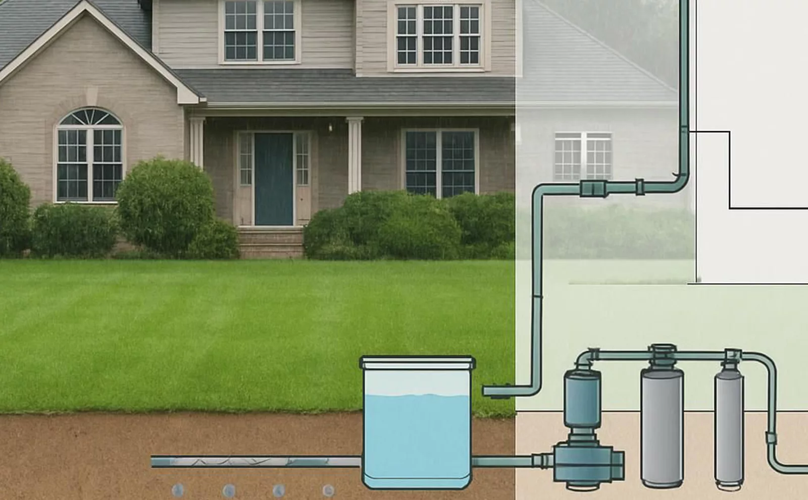 Installation système récupération eau de pluie cuve enterrée Grundfos Wilo Brabant Wallon Prev'eau