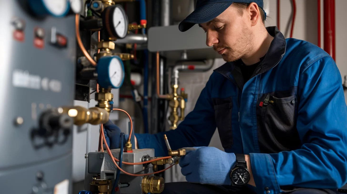 Technicien chauffagiste professionnel effectuant un désembouage de système de chauffage central avec machine de nettoyage haute pression pour éliminer les boues et impuretés des radiateurs et canalisations - Prev'eau Brabant Wallon