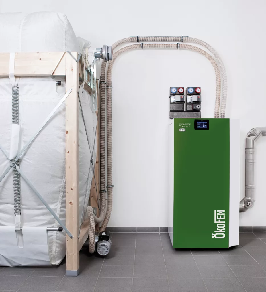 Chaudière pellet Ökofen Pellematic Compact installation granulés bois Brabant Wallon Prev'eau