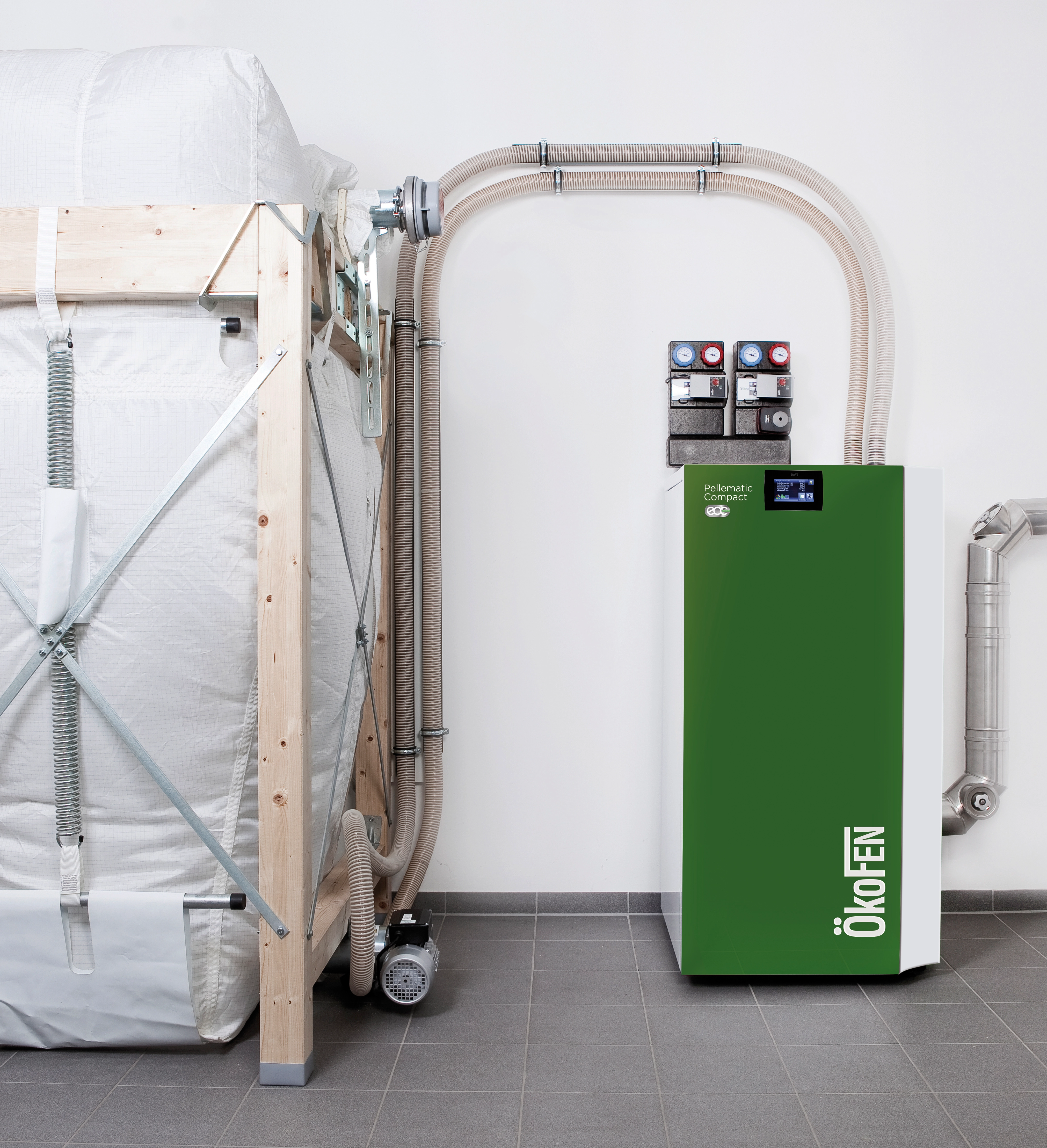 Chaudière pellet Ökofen Pellematic Compact installation granulés bois Brabant Wallon Prev'eau