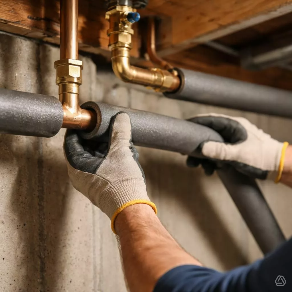 Installation manchons isolants sur canalisations protection gel hiver plombier professionnel